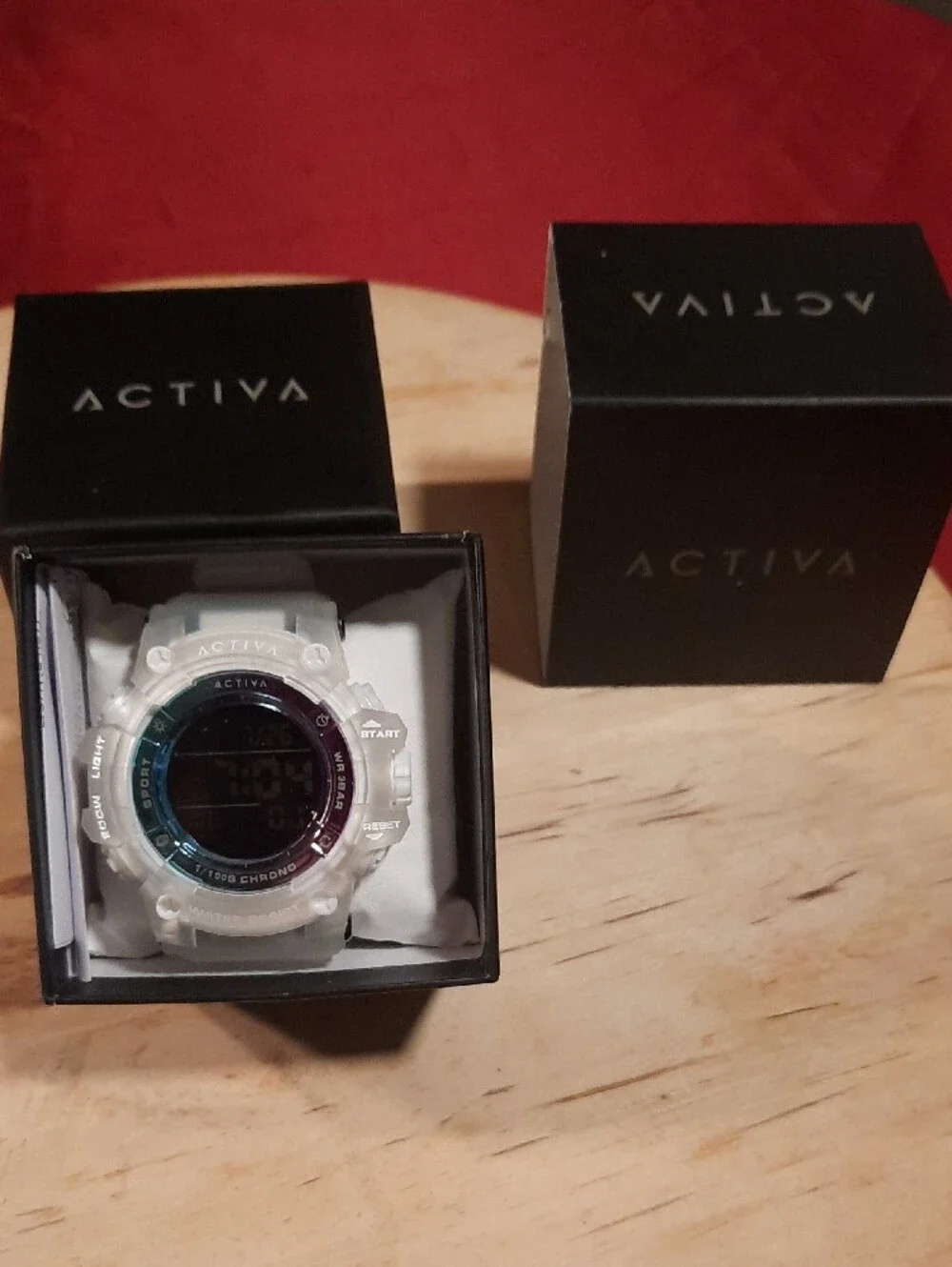 Activa Arctic White Digital Sports Watch with Blue/purple Accent Dial